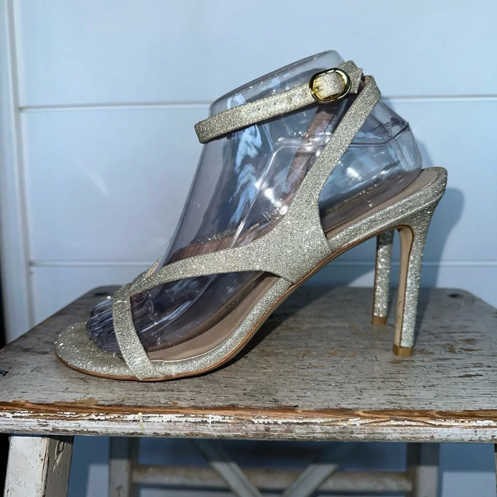 Stuart Weitzman Silver Glitter high heel sandals Align 95 size 8 EUC